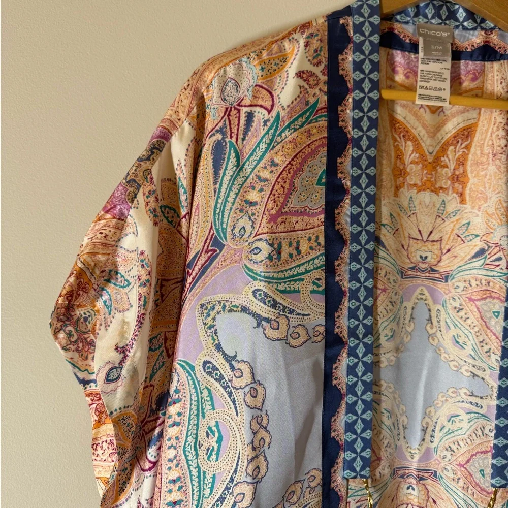 Chico's Medallion Print 100% Silk Ruana Wrap S/M - Picture 5 of 11